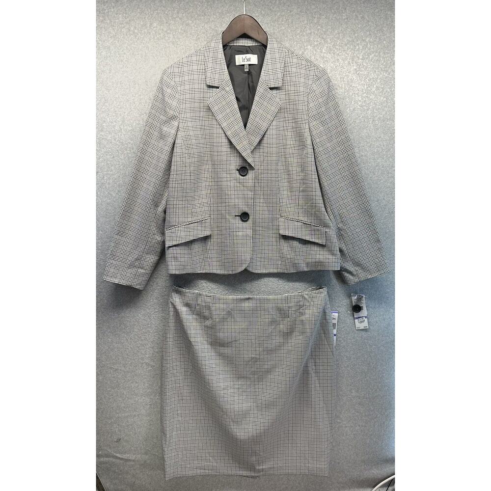Le Suit Womens Tartan Skirt Suit (2-Pieces) Gray Size 18 Midi NWT